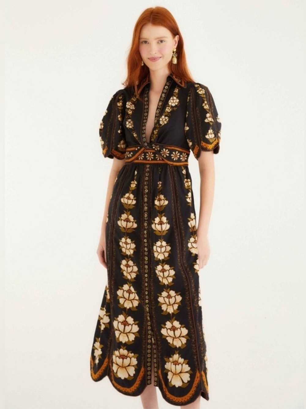Farm Rio Black Bold Flowers Midi Dress - Picture 3 of 8